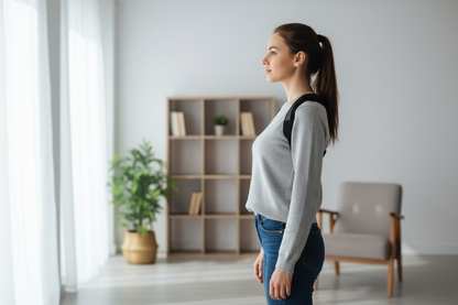 Frau trägt Posture Corrector - verbesserte Haltung