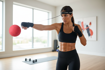 Frau trainiert mit Boxing Speed Ball