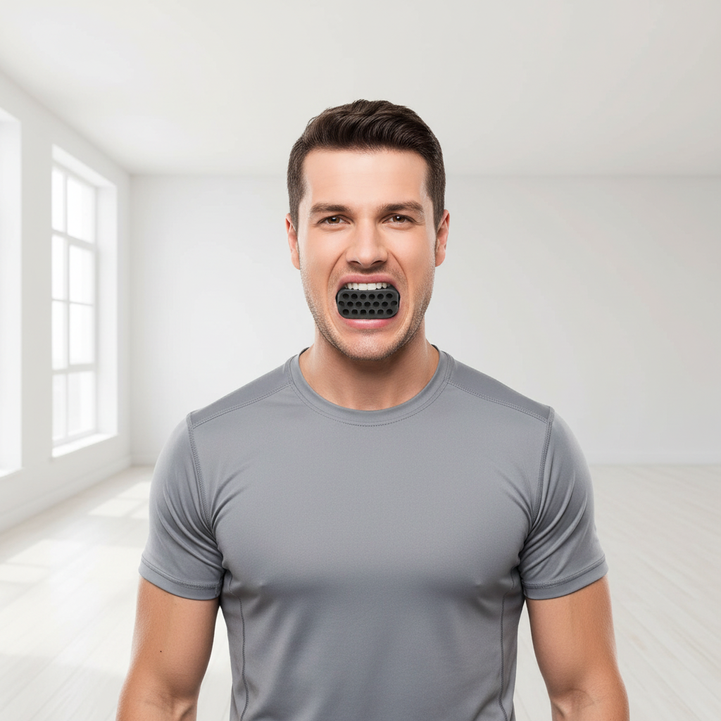 Mann bei Jaw Exercise - Frontansicht