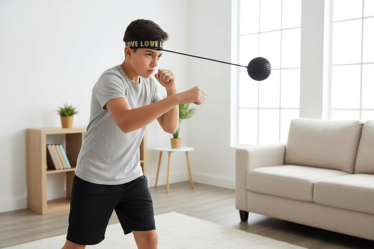 Teenager beim Anfängertraining mit Boxing Speed Ball